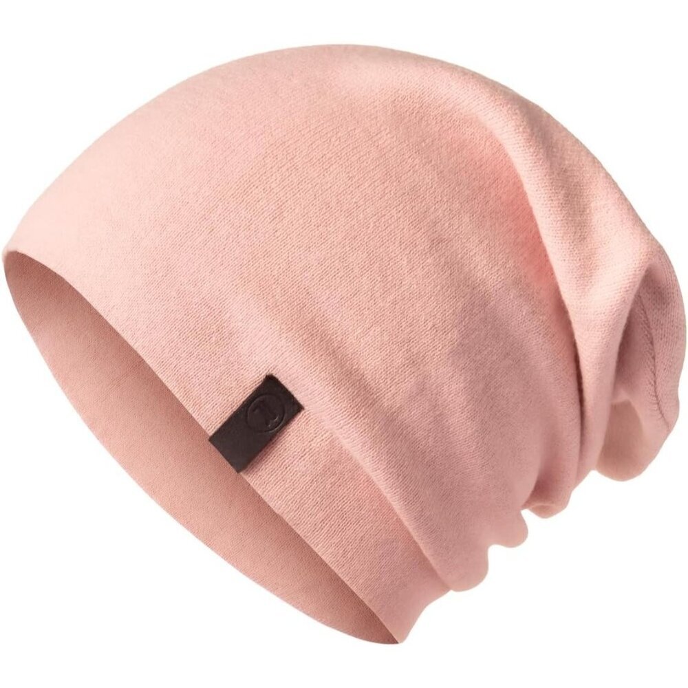 Unisex Light Pink Cotton Winter Skull Pull On Knit Warm Slouchy Baggy Beanie Cap